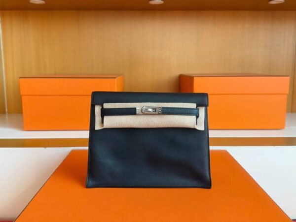 H Factory Bags Kelly Dance Swift Leather CK89 Black Silver Hardware 22cm Full Handmade
