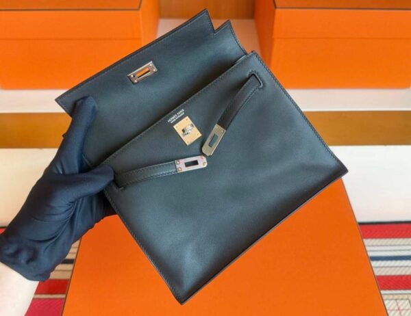 H Factory Bags Kelly Dance Swift Leather CK89 Black Silver Hardware 22cm Full Handmade