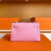 H Factory Bags Mini Kelly Pochette Ostrich Leather L4 Bubble Pink Silver Hardware 22cm Full Handmade