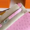 H Factory Bags Mini Kelly Pochette Ostrich Leather L4 Bubble Pink Silver Hardware 22cm Full Handmade