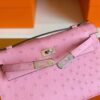 H Factory Bags Mini Kelly Pochette Ostrich Leather L4 Bubble Pink Silver Hardware 22cm Full Handmade