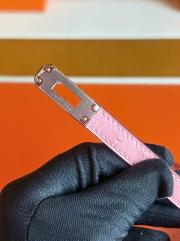 H Factory Bags Mini Kelly Pochette Ostrich Leather L4 Bubble Pink Silver Hardware 22cm Full Handmade