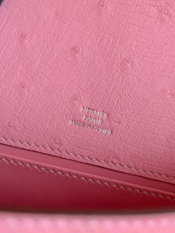 H Factory Bags Mini Kelly Pochette Ostrich Leather L4 Bubble Pink Silver Hardware 22cm Full Handmade