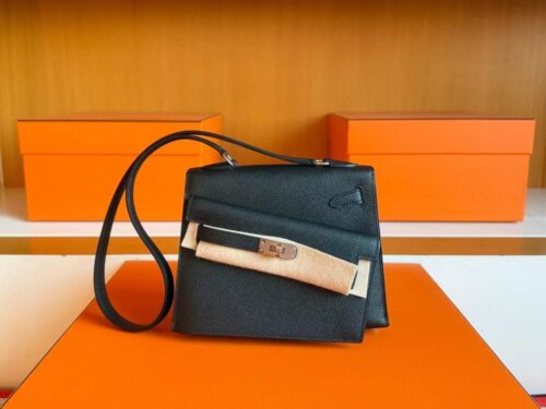H Factory Bags Kelly Desordre Epsom CK89 Black Silver Hardware 20cm Full Handmade