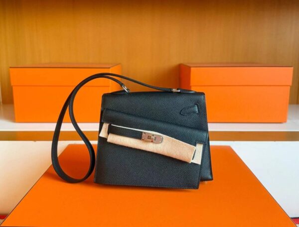 H Factory Bags Kelly Desordre Epsom CK89 Black Silver Hardware 20cm Full Handmade