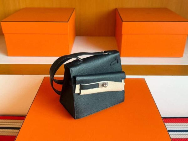 H Factory Bags Kelly Desordre Epsom CK89 Black Silver Hardware 20cm Full Handmade