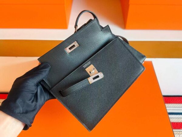H Factory Bags Kelly Desordre Epsom CK89 Black Silver Hardware 20cm Full Handmade