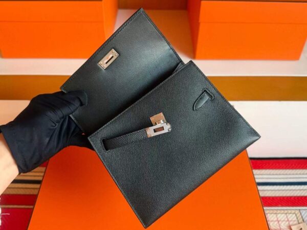 H Factory Bags Kelly Desordre Epsom CK89 Black Silver Hardware 20cm Full Handmade