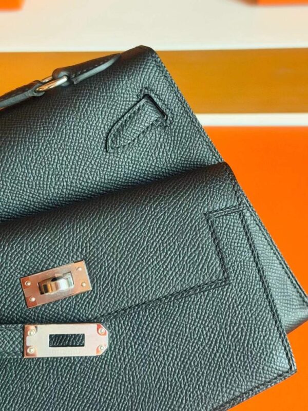 H Factory Bags Kelly Desordre Epsom CK89 Black Silver Hardware 20cm Full Handmade