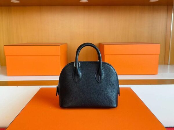 H Factory Bags Mini Bolide Chever Leather CK89 Black Silver Hardware 18cm Full Handmade