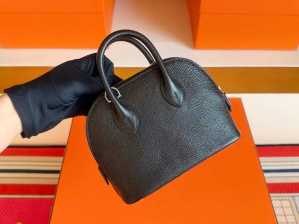 H Factory Bags Mini Bolide Chever Leather CK89 Black Silver Hardware 18cm Full Handmade