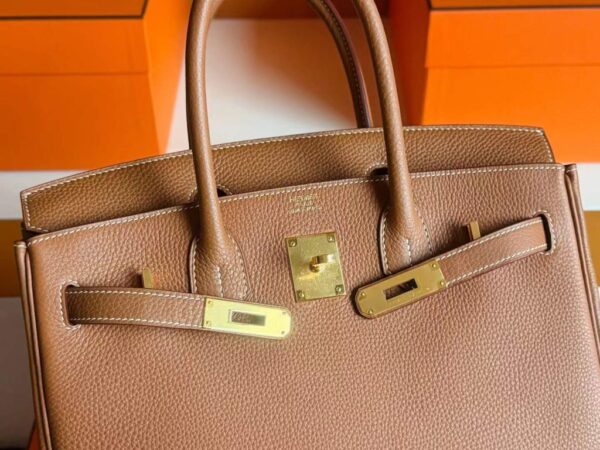 H Factory Bags Birkin Togo Leather Golden Brown Gold Hardware 30cm Full Handmade