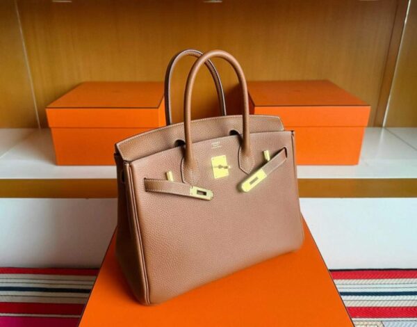 H Factory Bags Birkin Togo Leather Golden Brown Gold Hardware 30cm Full Handmade