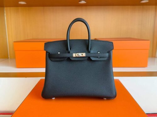 H Factory Bags Birkin Togo Leather CK89 Black Silver Hardware 25cm Full Handmade