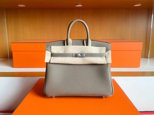 H Factory Bags Birkin Togo Leather CK18 Etoupe Grey Silver Hardware 25cm Full Handmade