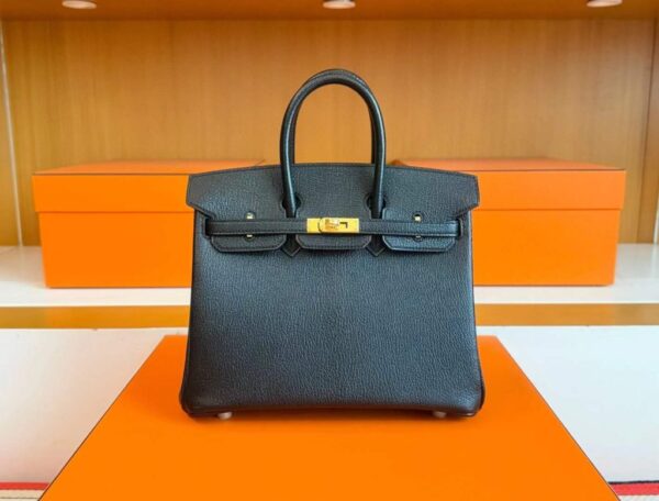 H Factory Bags Birkin Chever Leather CK89 Black Gold Hardware 25cm Full Handmade