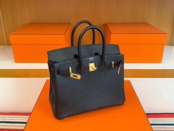 H Factory Bags Birkin Chever Leather CK89 Black Gold Hardware 25cm Full Handmade