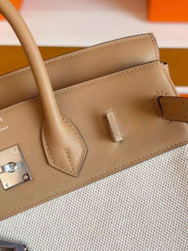 H Factory Bags Birkin toile Swift Leather & Canvas Khaki & White Silver Hardware 25cm Full Handmade