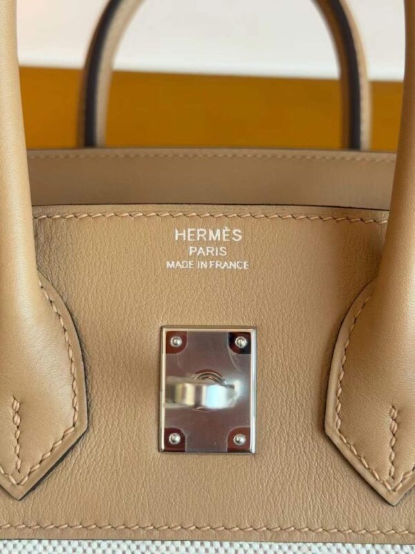H Factory Bags Birkin toile Swift Leather & Canvas Khaki & White Silver Hardware 25cm Full Handmade