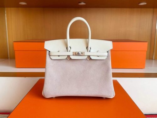 H Factory Bags Birkin Swift & Sudue Leather Cream White & Taro Pink Silver Hardware 25cm Full Handmade