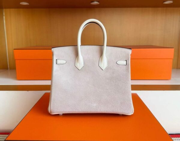 H Factory Bags Birkin Swift & Sudue Leather Cream White & Taro Pink Silver Hardware 25cm Full Handmade