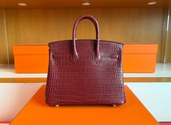 H Factory Bags Birkin Matte Porosus Crocodile Bordeaux Red Gold Hardware 25cm Full Handmade