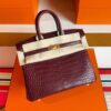H Factory Bags Birkin Matte Porosus Crocodile Bordeaux Red Gold Hardware 25cm Full Handmade
