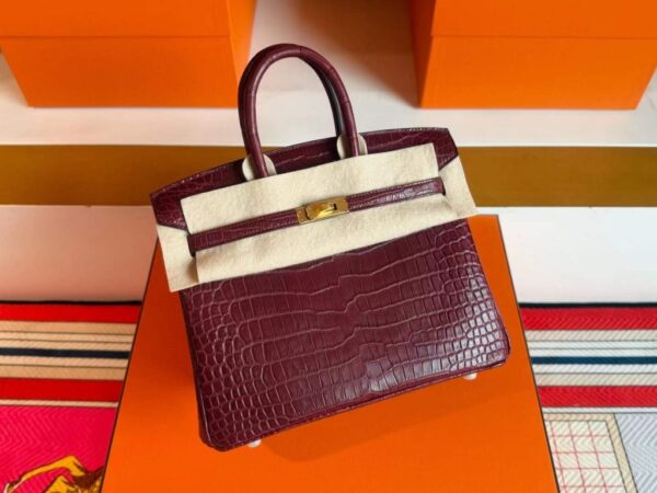 H Factory Bags Birkin Matte Porosus Crocodile Bordeaux Red Gold Hardware 25cm Full Handmade
