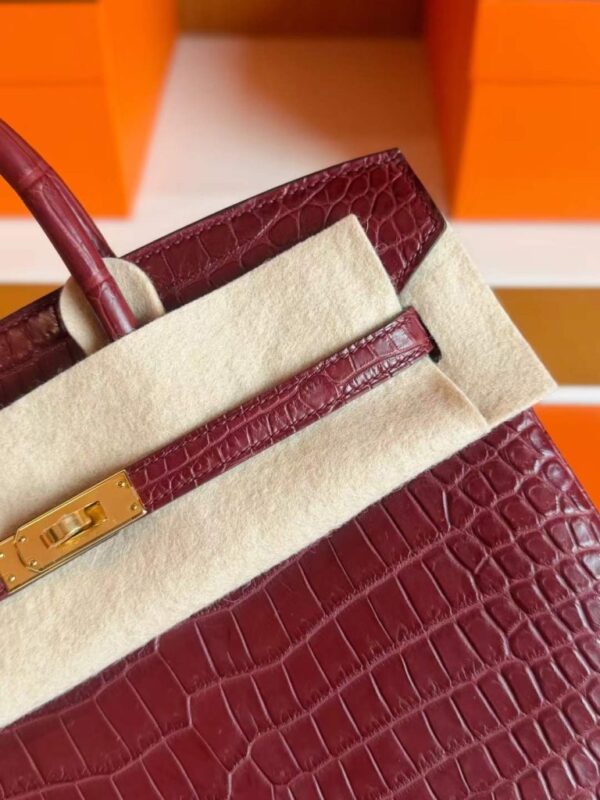 H Factory Bags Birkin Matte Porosus Crocodile Bordeaux Red Gold Hardware 25cm Full Handmade