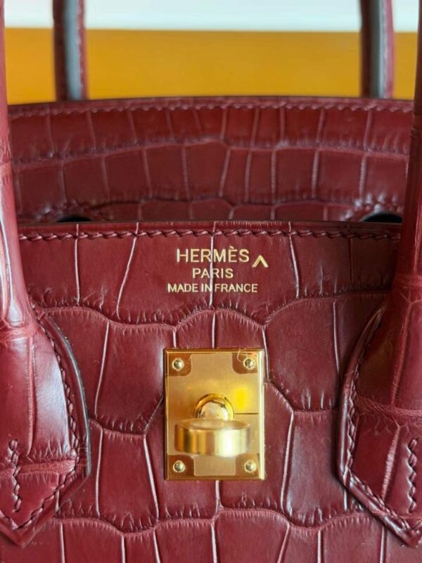 H Factory Bags Birkin Matte Porosus Crocodile Bordeaux Red Gold Hardware 25cm Full Handmade
