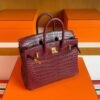 H Factory Bags Birkin Matte Porosus Crocodile Bordeaux Red Gold Hardware 25cm Full Handmade