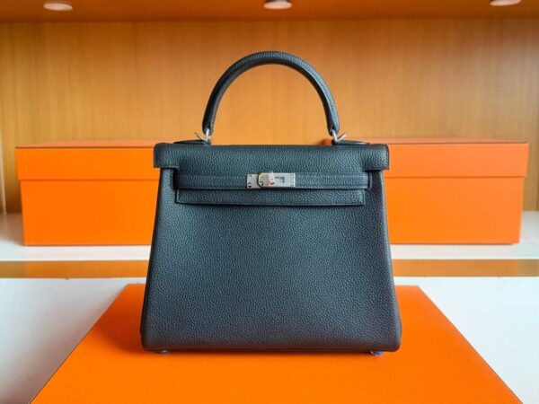 H Factory Bags Kelly Togo Leather CK89 Black Silver Hardware 25cm Full Handmade