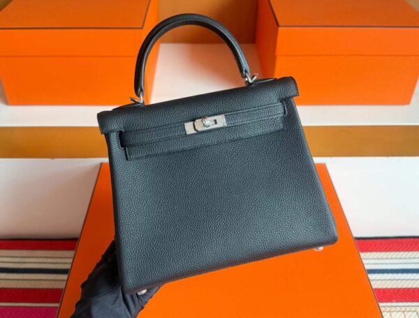 H Factory Bags Kelly Togo Leather CK89 Black Silver Hardware 25cm Full Handmade