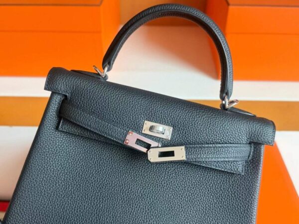 H Factory Bags Kelly Togo Leather CK89 Black Silver Hardware 25cm Full Handmade