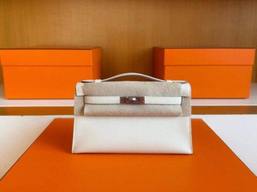 H Factory Bags Mini Kelly Pochette Swift Leather Cream White Silver Hardware 22cm Full Handmade