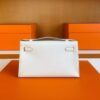 H Factory Bags Mini Kelly Pochette Swift Leather Cream White Silver Hardware 22cm Full Handmade