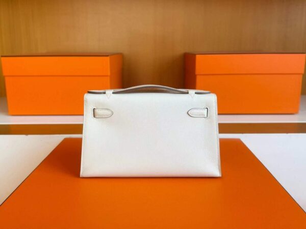 H Factory Bags Mini Kelly Pochette Swift Leather Cream White Silver Hardware 22cm Full Handmade