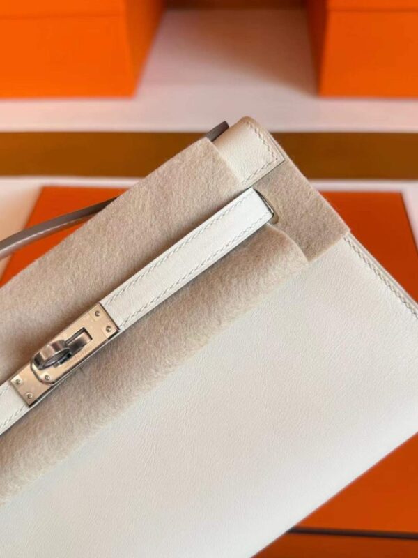 H Factory Bags Mini Kelly Pochette Swift Leather Cream White Silver Hardware 22cm Full Handmade