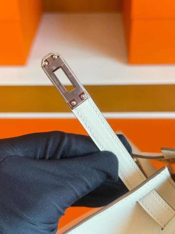 H Factory Bags Mini Kelly Pochette Swift Leather Cream White Silver Hardware 22cm Full Handmade