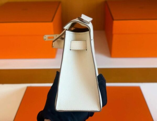 H Factory Bags Mini Kelly Pochette Swift Leather Cream White Silver Hardware 22cm Full Handmade