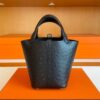 H Factory Bags Picotin Ostrich Leather CK89 Black Silver Hardware 18cm Full Handmade