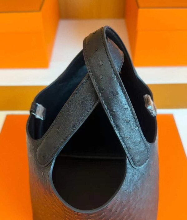 H Factory Bags Picotin Ostrich Leather CK89 Black Silver Hardware 18cm Full Handmade