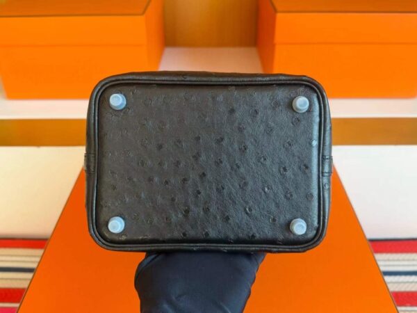 H Factory Bags Picotin Ostrich Leather CK89 Black Silver Hardware 18cm Full Handmade