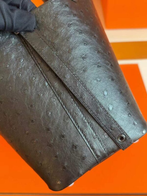 H Factory Bags Picotin Ostrich Leather CK89 Black Silver Hardware 18cm Full Handmade