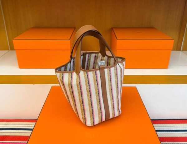 H Factory Bags Picotin Swift Leather & Canvas Colorful Silver Hardware 18cm Full Handmade