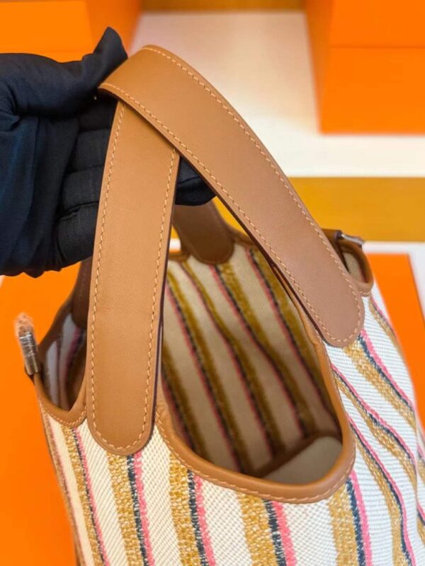 H Factory Bags Picotin Swift Leather & Canvas Colorful Silver Hardware 18cm Full Handmade