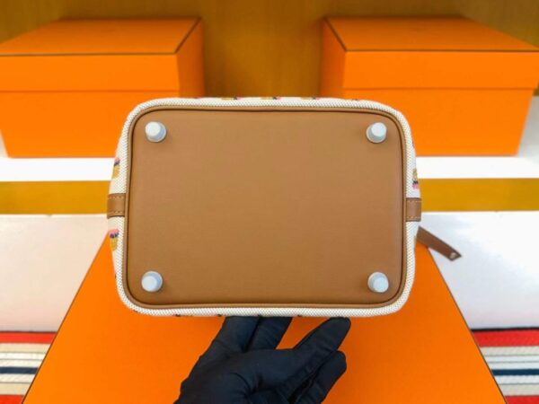 H Factory Bags Picotin Swift Leather & Canvas Colorful Silver Hardware 18cm Full Handmade