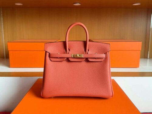 H Factory Bags Birkin Togo Leather Bright Orange Gold Hardware 25cm Full Handmade