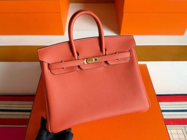 H Factory Bags Birkin Togo Leather Bright Orange Gold Hardware 25cm Full Handmade
