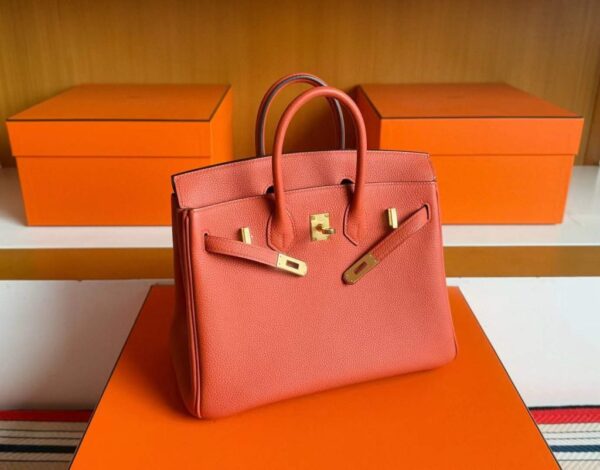 H Factory Bags Birkin Togo Leather Bright Orange Gold Hardware 25cm Full Handmade